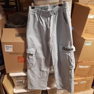 NEW ! Golyoy Cargo Trouser WMN Waist Multiple Pockets Straight Light Blue Sz XL